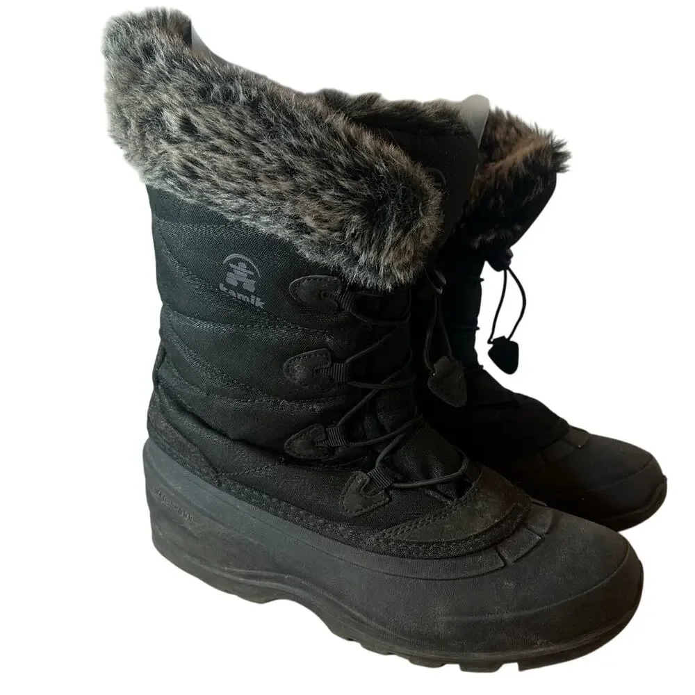 Kamik Momentum 3 Black Winter Snow Boots Faux Fur Shearling Women's 11